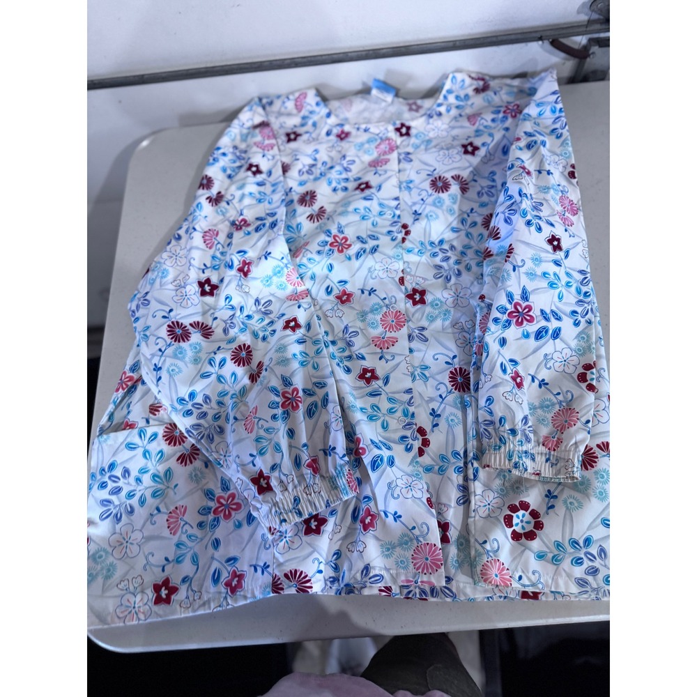 Scrub H.Q. Floral Snap Front Warm Up Jacket White Pink Blue 4XL 4350 BANK